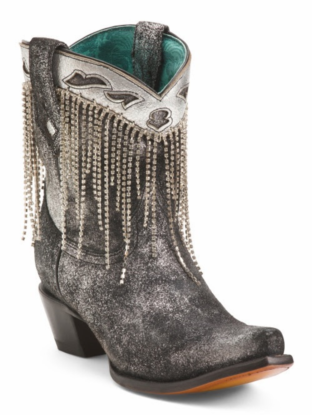 Corral women's overlay crystal fringe bootie NWT
